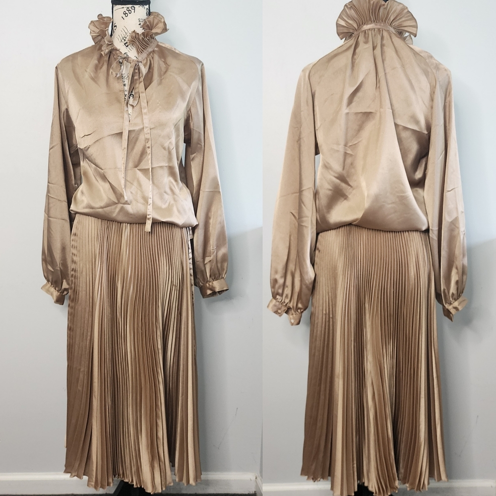 Joan Leslie By Kasper Tan Shimmer Pleated Midi Skirt Set